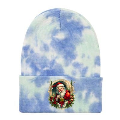 Christmas Spirit Santa Illustration Tie Dye 12in Knit Beanie