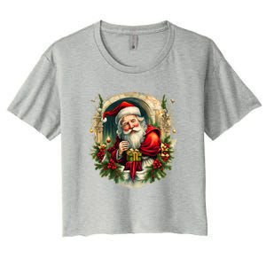 Christmas Spirit Santa Illustration Women's Crop Top Tee