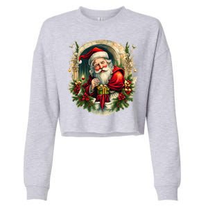 Christmas Spirit Santa Illustration Cropped Pullover Crew