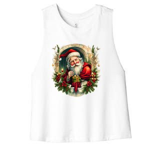 Christmas Spirit Santa Illustration Women's Racerback Cropped Tank