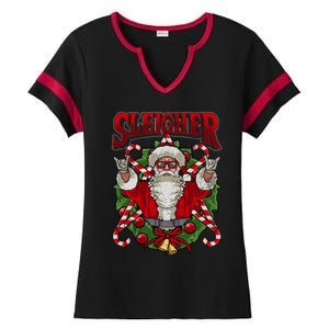 Christmas Sleigher Santa Rock Xmas Rocker Gift Ladies Halftime Notch Neck Tee