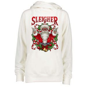 Christmas Sleigher Santa Rock Xmas Rocker Gift Womens Funnel Neck Pullover Hood