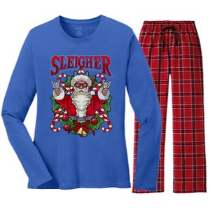 Christmas Sleigher Santa Rock Xmas Rocker Gift Women's Long Sleeve Flannel Pajama Set 