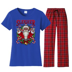 Christmas Sleigher Santa Rock Xmas Rocker Gift Women's Flannel Pajama Set