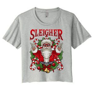 Christmas Sleigher Santa Rock Xmas Rocker Gift Women's Crop Top Tee