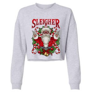 Christmas Sleigher Santa Rock Xmas Rocker Gift Cropped Pullover Crew