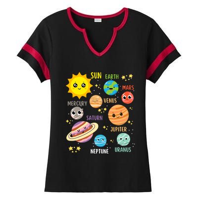 Cute Solar Systems Astronomy Boy Girl Ladies Halftime Notch Neck Tee