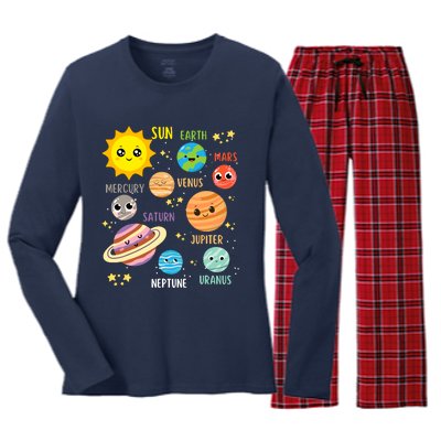 Cute Solar Systems Astronomy Boy Girl Women's Long Sleeve Flannel Pajama Set 