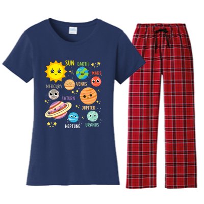 Cute Solar Systems Astronomy Boy Girl Women's Flannel Pajama Set