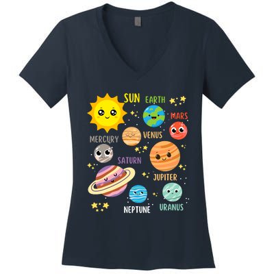 Cute Solar Systems Astronomy Boy Girl Women's V-Neck T-Shirt