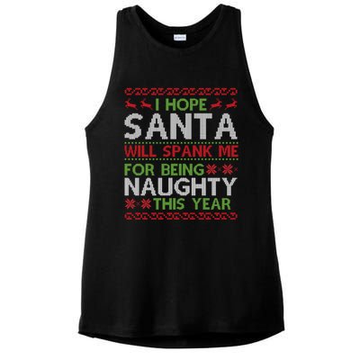 Christmas Santa Spank Naughty Ugly Christmas Sweater Great Gift Ladies PosiCharge Tri-Blend Wicking Tank