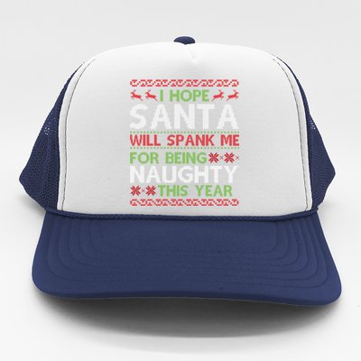 Christmas Santa Spank Naughty Ugly Christmas Sweater Great Gift Trucker Hat