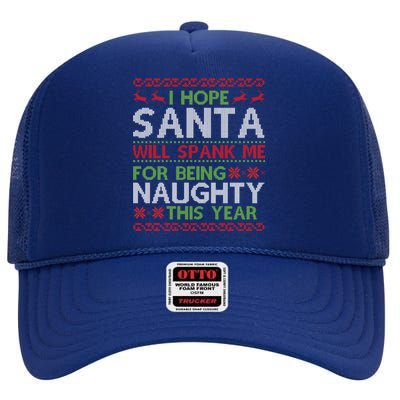 Christmas Santa Spank Naughty Ugly Christmas Sweater Great Gift High Crown Mesh Back Trucker Hat