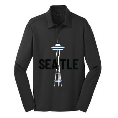 Cool Seattle Space Needle Traveler Souvenir Washington Silk Touch Performance Long Sleeve Polo