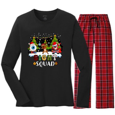 Christmas Sight Squad Santa Reindeer Dabbing Optometrist Women's Long Sleeve Flannel Pajama Set 