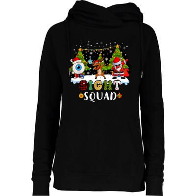 Christmas Sight Squad Santa Reindeer Dabbing Optometrist Womens Funnel Neck Pullover Hood