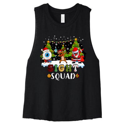 Christmas Sight Squad Santa Reindeer Dabbing Optometrist Women's Racerback Cropped Tank