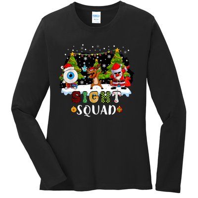 Christmas Sight Squad Santa Reindeer Dabbing Optometrist Ladies Long Sleeve Shirt