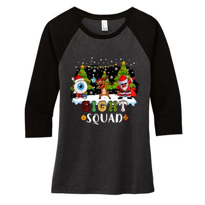 Christmas Sight Squad Santa Reindeer Dabbing Optometrist Women's Tri-Blend 3/4-Sleeve Raglan Shirt