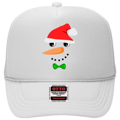 Cute Santa Snowman Face Funny Christmas Snowman Costume High Crown Mesh Back Trucker Hat