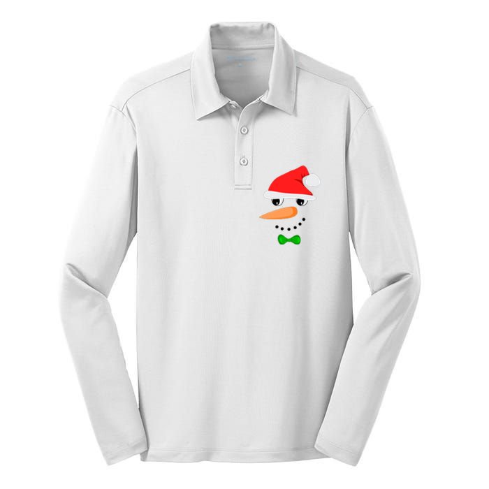 Cute Santa Snowman Face Funny Christmas Snowman Costume Silk Touch Performance Long Sleeve Polo