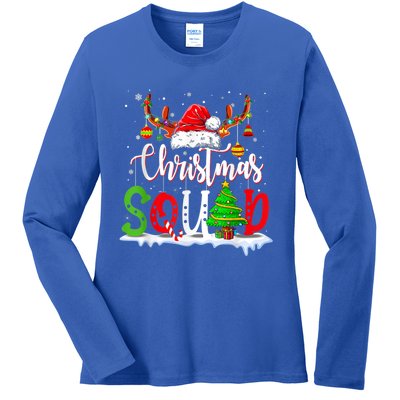 Christmas Squad Santa Hat Reindeer Family Matching Xmas Gift Ladies Long Sleeve Shirt