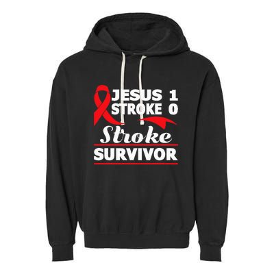 Christian Stroke Survivor Awareness Red Ribbon Brain Attack Garment-Dyed Fleece Hoodie