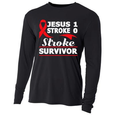 Christian Stroke Survivor Awareness Red Ribbon Brain Attack Cooling Performance Long Sleeve Crew