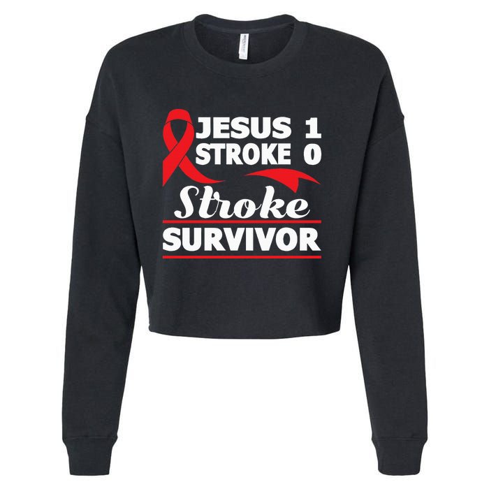 Christian Stroke Survivor Awareness Red Ribbon Brain Attack Cropped Pullover Crew