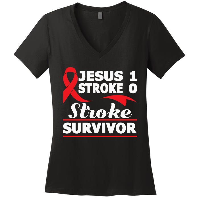 Christian Stroke Survivor Awareness Red Ribbon Brain Attack Women's V-Neck T-Shirt