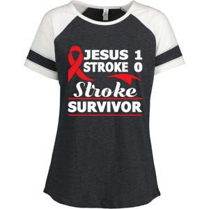 Christian Stroke Survivor Awareness Red Ribbon Brain Attack Enza Ladies Jersey Colorblock Tee