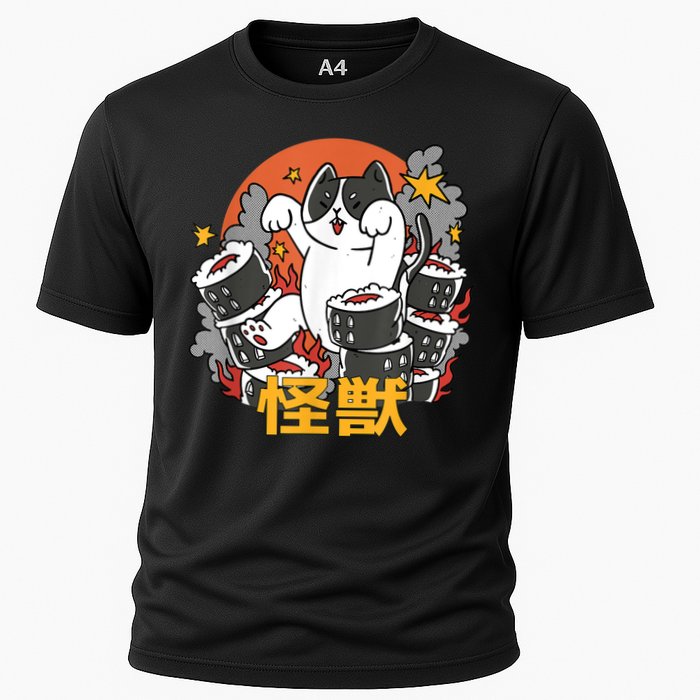 Catzilla Sunset Sushi Cat Japanese Cooling Performance Crew T-Shirt