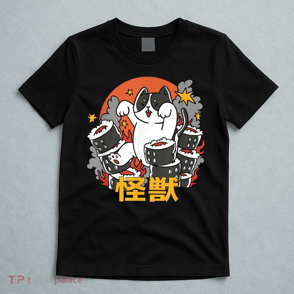 Catzilla Sunset Sushi Cat Japanese T-Shirt
