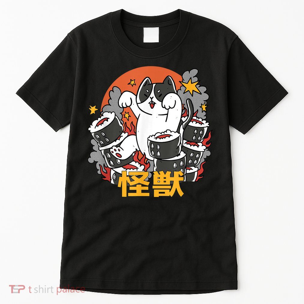 Catzilla Sunset Sushi Cat Japanese Tall T-Shirt