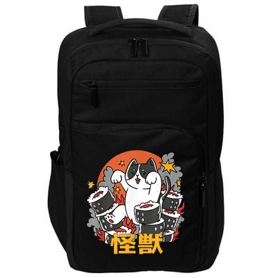 Catzilla Sunset Sushi Cat Japanese Impact Tech Backpack