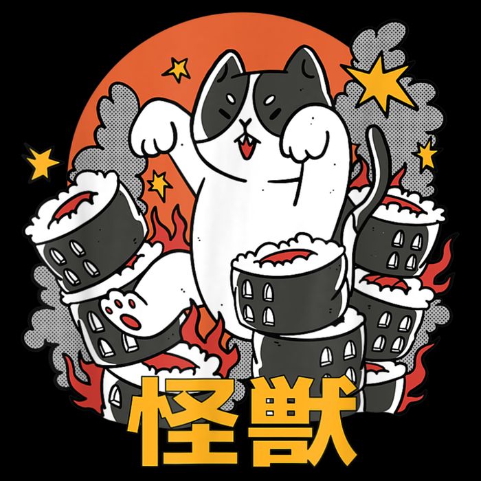 Catzilla Sunset Sushi Cat Japanese Backpack