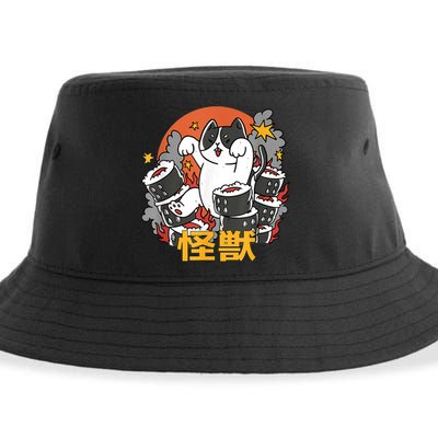 Catzilla Sunset Sushi Cat Japanese Sustainable Bucket Hat