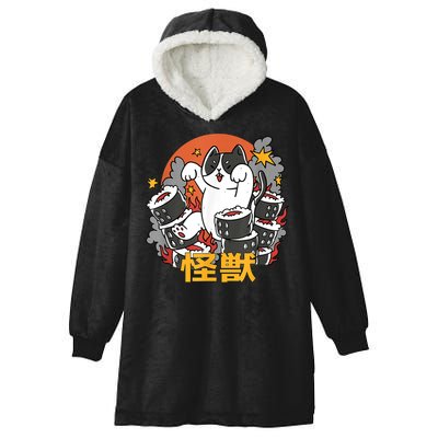 Catzilla Sunset Sushi Cat Japanese Hooded Wearable Blanket