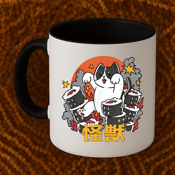 Catzilla Sunset Sushi Cat Japanese Mug