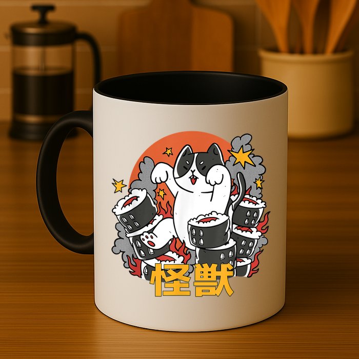 Catzilla Sunset Sushi Cat Japanese Mug