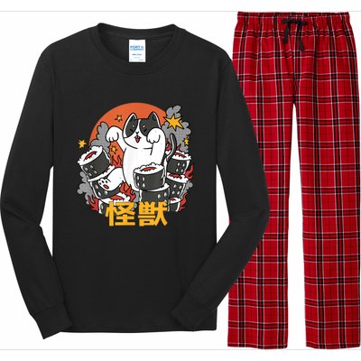 Catzilla Sunset Sushi Cat Japanese Long Sleeve Pajama Set