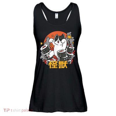 Catzilla Sunset Sushi Cat Japanese Ladies Essential Flowy Tank