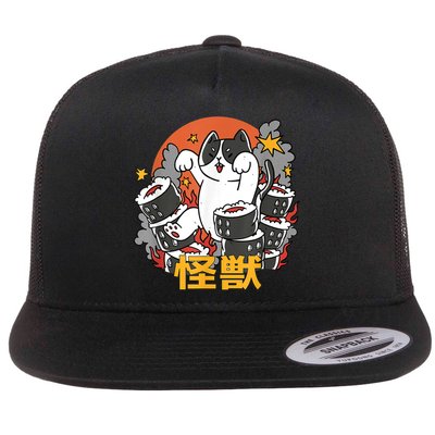 Catzilla Sunset Sushi Cat Japanese Flatbill Hat