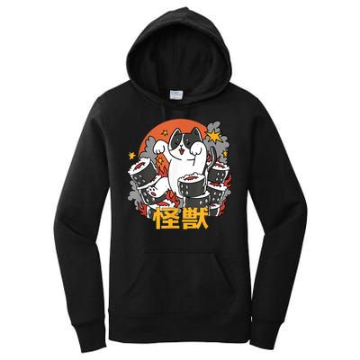 Catzilla Sunset Sushi Cat Japanese Women's Pullover Hoodie