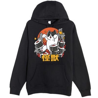 Catzilla Sunset Sushi Cat Japanese Premium Pullover Hoodie
