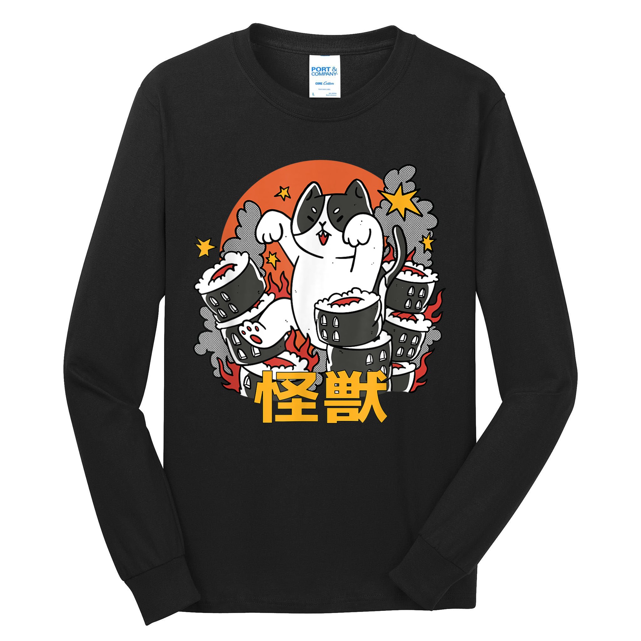 Catzilla Sunset Sushi Cat Japanese Tall Long Sleeve T-Shirt