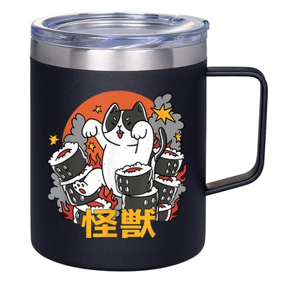 Catzilla Sunset Sushi Cat Japanese 12oz Stainless Steel Coffee Mug