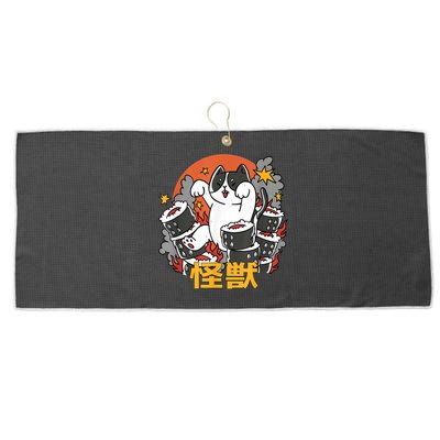 Catzilla Sunset Sushi Cat Japanese Large Microfiber Waffle Golf Towel