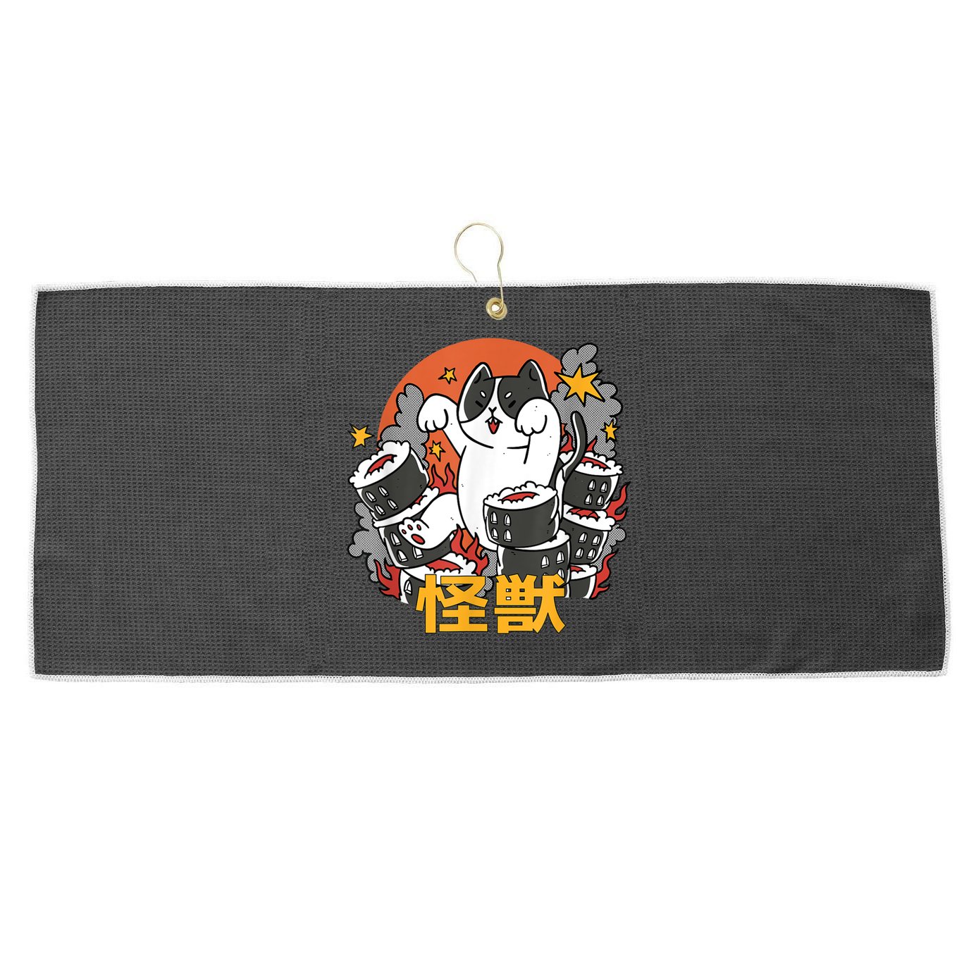 Catzilla Sunset Sushi Cat Japanese Large Microfiber Waffle Golf Towel