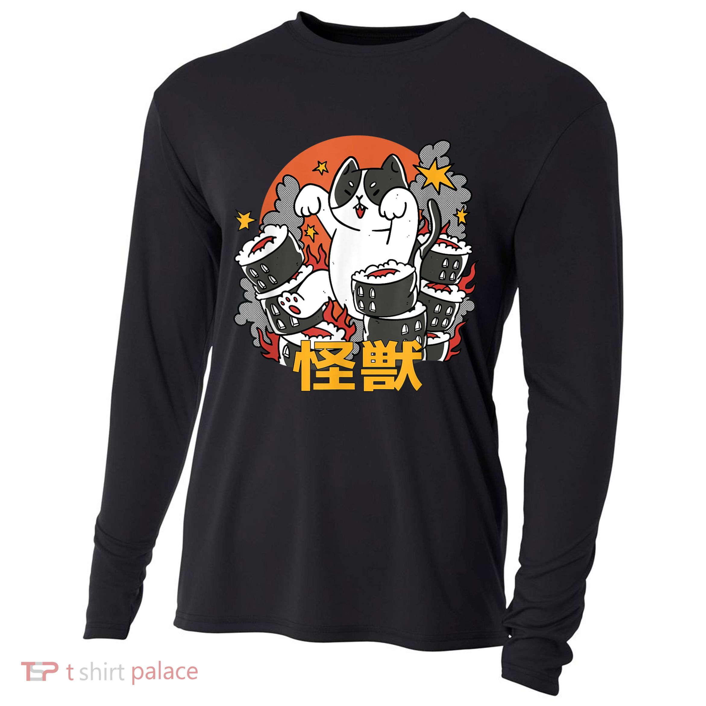 Catzilla Sunset Sushi Cat Japanese Cooling Performance Long Sleeve Crew